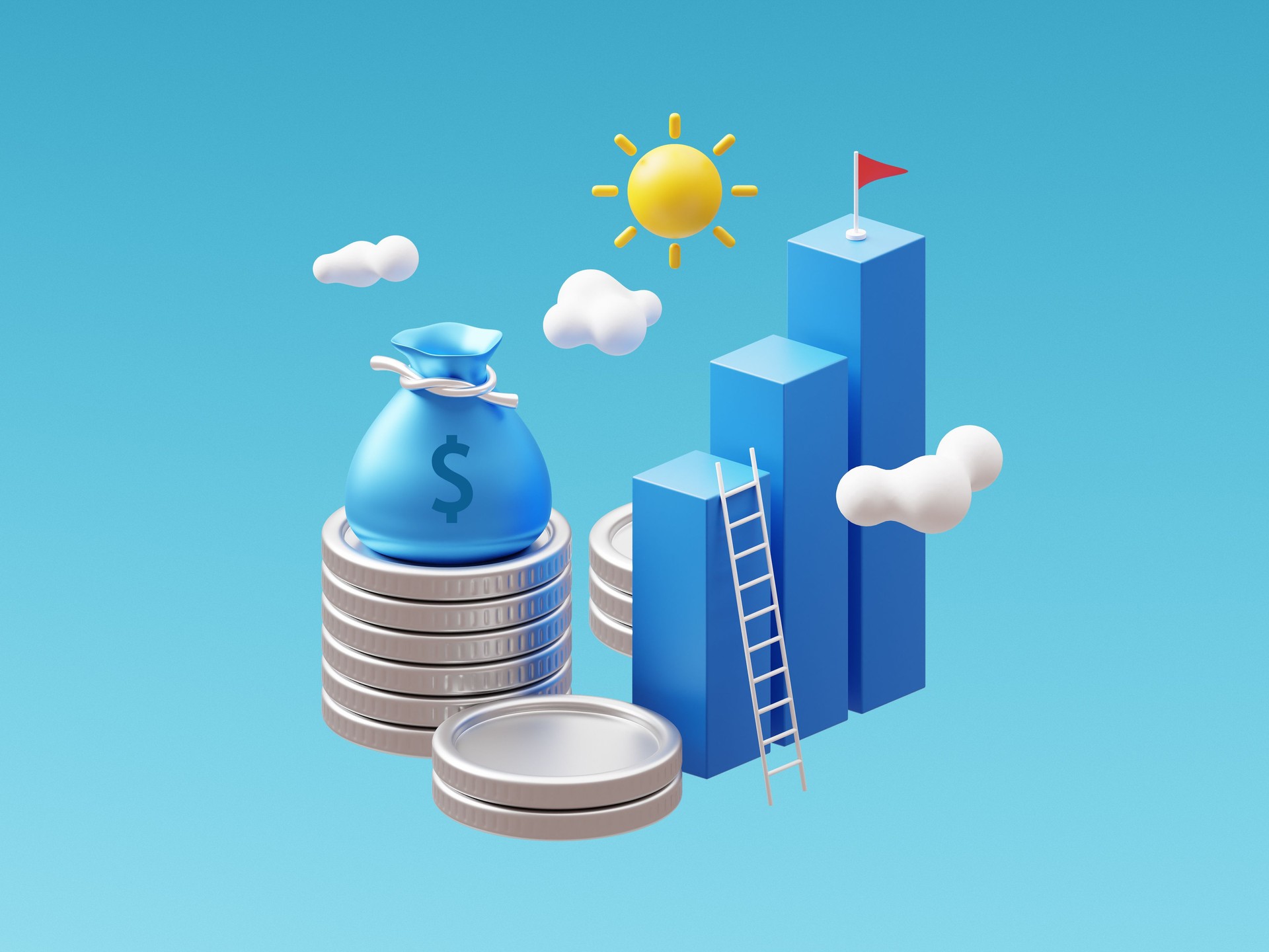 3D Growth Money Graph for Finance, Investment, Profit, Wealth and Business Assets.